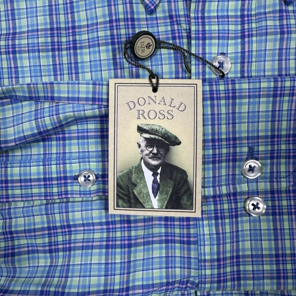 Donald Ross Shirt Mens Large Mint Plaid Long Sleeve Button Down City Preppy NEW - Picture 7 of 10